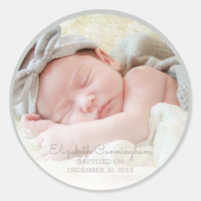 Baptism For Her | Simple Baby Girl Photo Classic Round Sticker (Front)