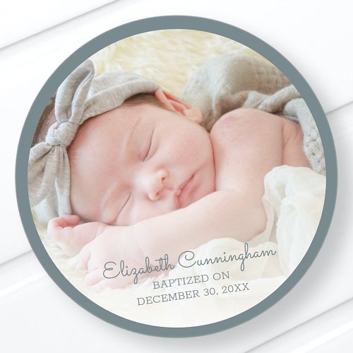 Baptism For Her  Simple Baby Girl Photo Classic Round Sticker