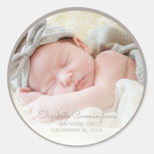 Baptism For Her Simple Baby Girl Photo Classic Round Sticker