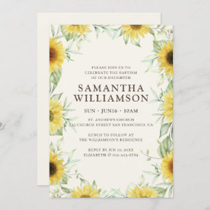 Baptism For Her Sunflower Floral Botanicals Invitation