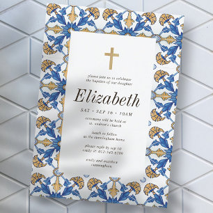 Baptism For Her Vintage Mediterranean Tiles Invitation