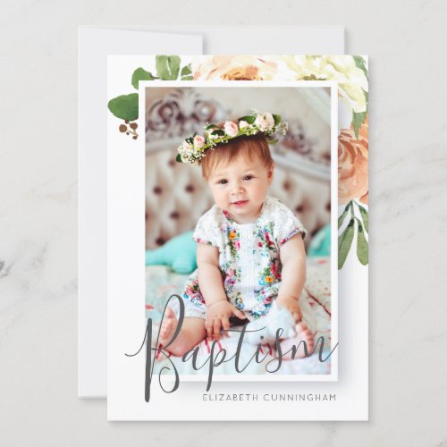 Baptism For Her Watercolor Floral Custom Photo Save The Date