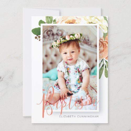 Baptism For Her Watercolor Floral Custom Photo Save The Date