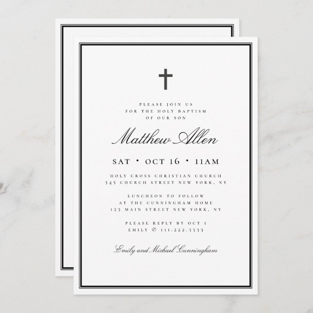 Baptism For Him Classic Elegant Cross Invitation (Front/Back)