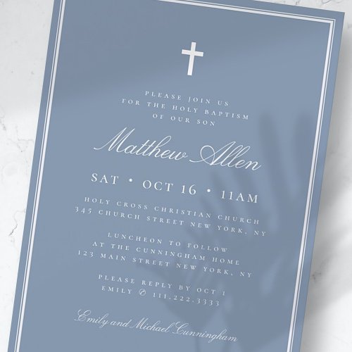 Baptism For Him Classic Elegant Cross Invitation