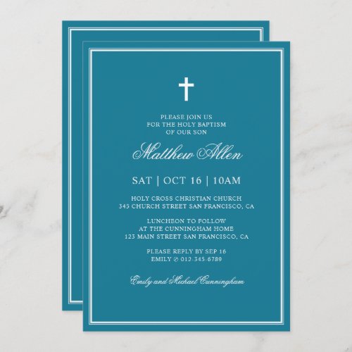 Baptism For Him  Elegant Classic Cross Invitation