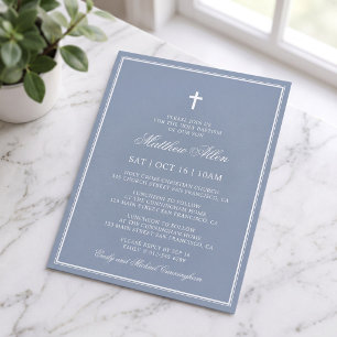 Baptism For Him Elegant Classic Cross Invitation