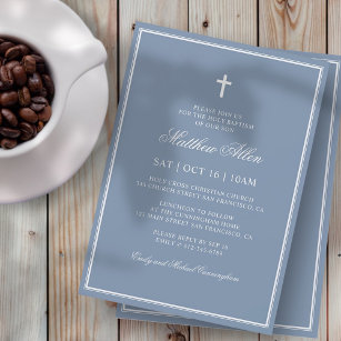 Baptism For Him   Elegant Classic Cross Invitation