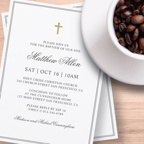 Baptism For Him  Elegant Classic Cross Invitation