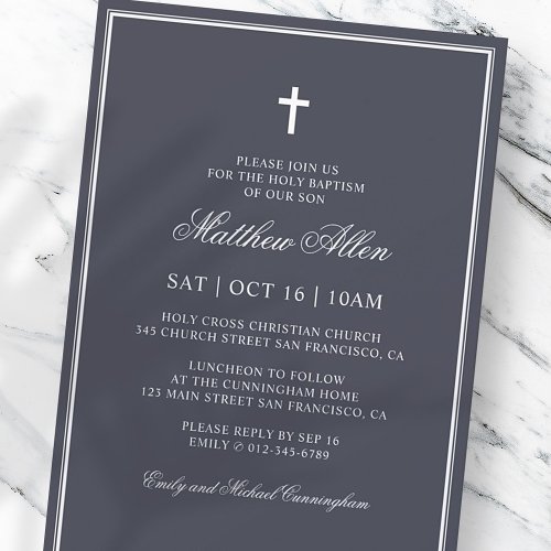 Baptism For Him  Elegant Classic Cross Invitation