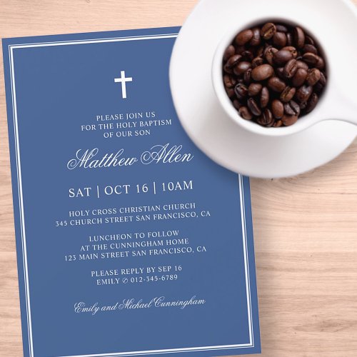 Baptism For Him  Elegant Classic Cross Invitation