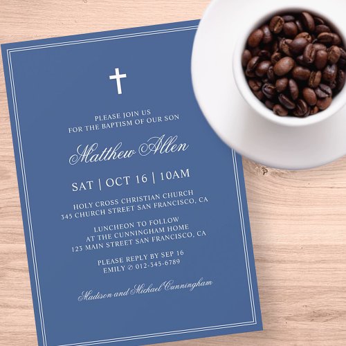 Baptism For Him  Elegant Classic Cross Invitation