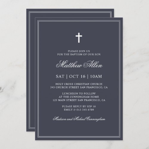 Baptism For Him  Elegant Classic Cross Invitation