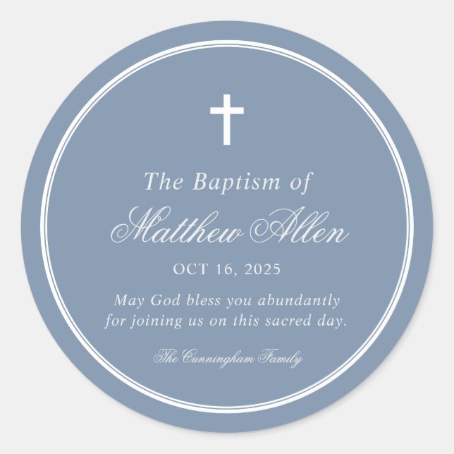 Baptism For Him | Elegant Classic Cross Round Sticker (Front)