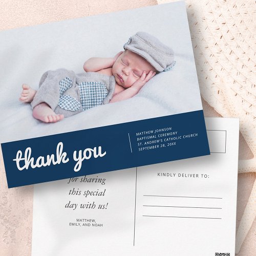 Baptism For Him Modern and Simple Photo Thank You Postcard