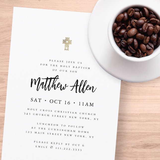 Baptism For Him Modern Minimalist Cross Invitation (Creator Uploaded)