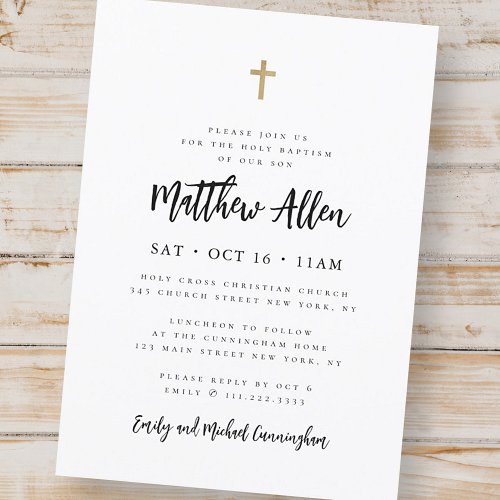 Baptism For Him Modern Minimalist Cross Invitation