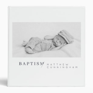 Baptism For Him Modern Minimalist Custom Photo 3 Ring Binder