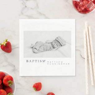 Baptism For Him Modern Minimalist Custom Photo Napkins