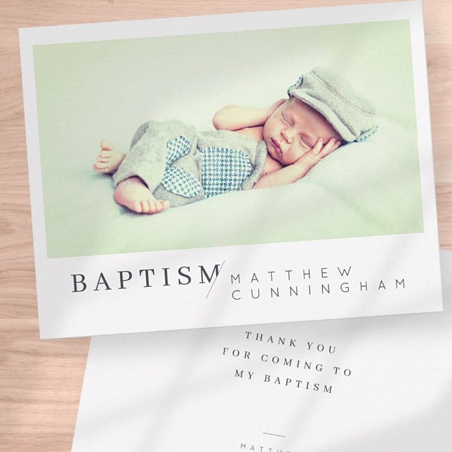 Baptism For Him Modern Minimalist Custom Photo Thank You Card (Creator Uploaded)