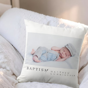 Baptism For Him Modern Minimalist Custom Photo Throw Pillow