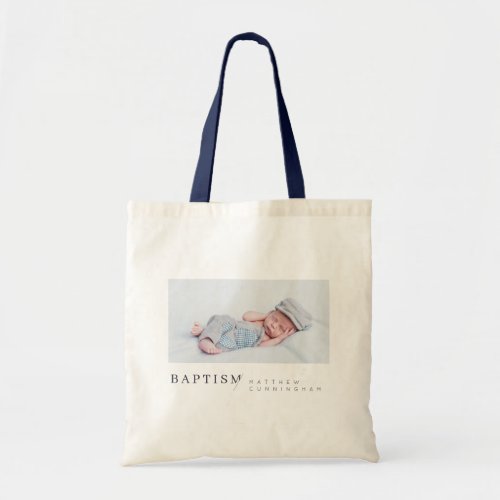 Baptism For Him Modern Minimalist Custom Photo Tote Bag