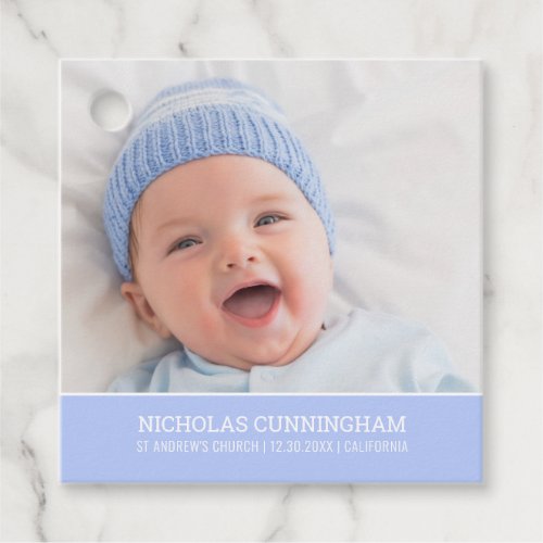 Baptism For Him  Modern Simple Baby Photo Favor Tags