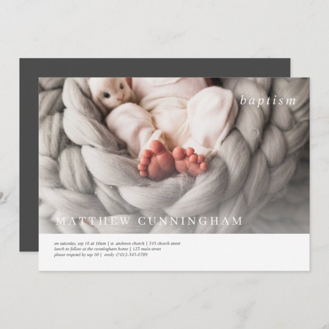 Baptism For Him | Modern Simple Elegant Photo Invitation (Front/Back)