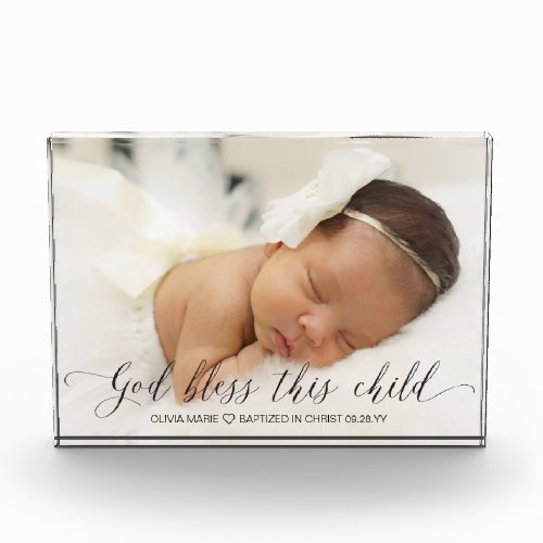 Baptism Gift for Godchild Simple Modern Script Photo Block