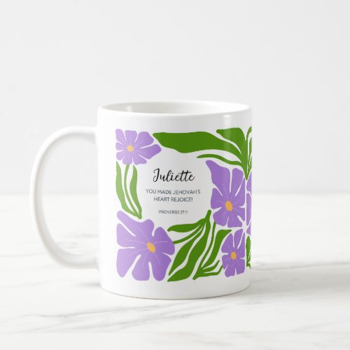 Baptism Gift JW Purple Green Floral Art Mug