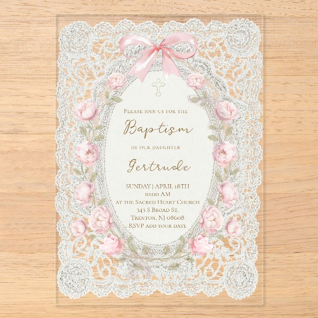 Baptism girl acrylic invitations (Front)