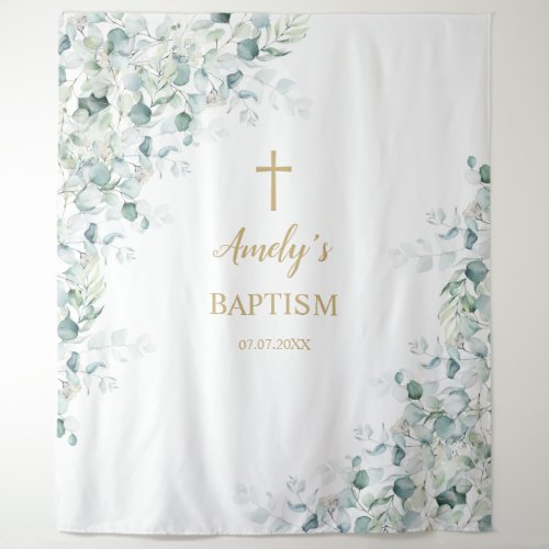 Baptism Girl Backdrop _ Greenery Eucalyptus