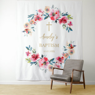 Baptism Girl Backdrop - Red Roses