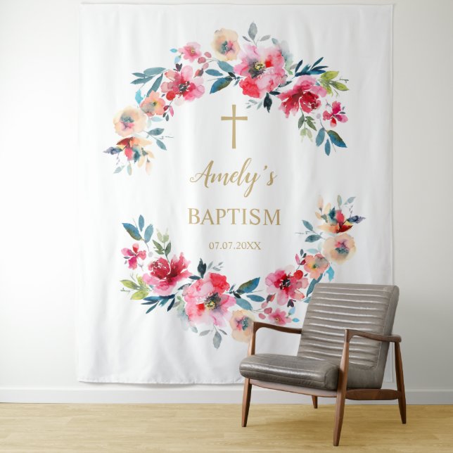 Baptism Girl Backdrop - Red Roses (In Situ)