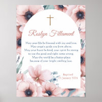 Baptism Girl Big Pink Flowers Around Border