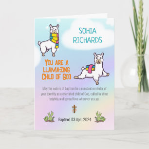 Baptism Girl Cute Llama Theme Card