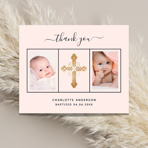 Baptism girl pink photo budget thank you card