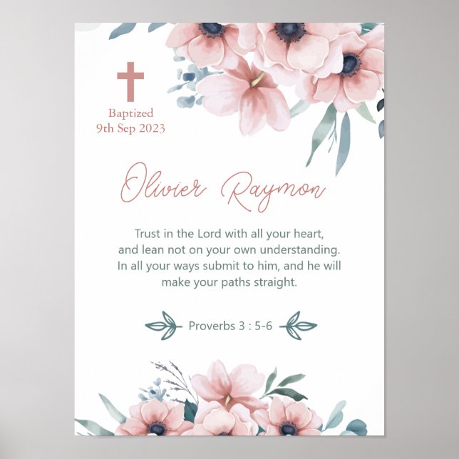 Baptism Girl Pretty Pink Flowers Poster (Front)
