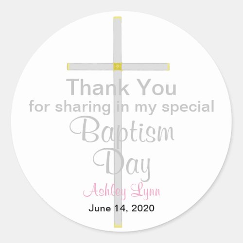 Baptism Girl Thank You Round Stickers