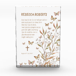 Baptism Girl Watercolour butterflies and flowers Photo Block