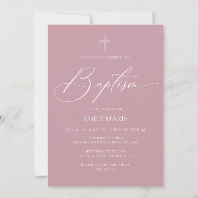 Baptism God Bless Mauve Invitation (Front)
