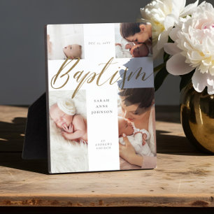 Baptism Gold Calligraphy Photo Collage Keepsake Plaque