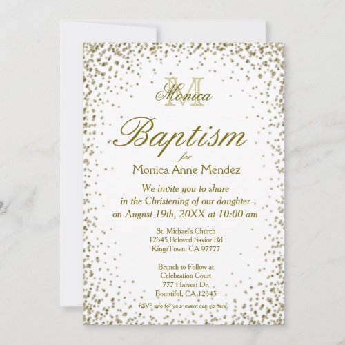 Baptism  Gold Confetti Invitation