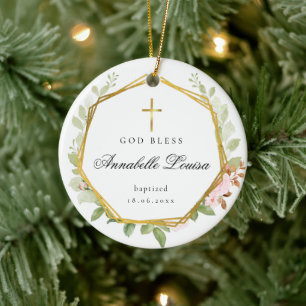Baptism Gold Cross Ceramic Ornament