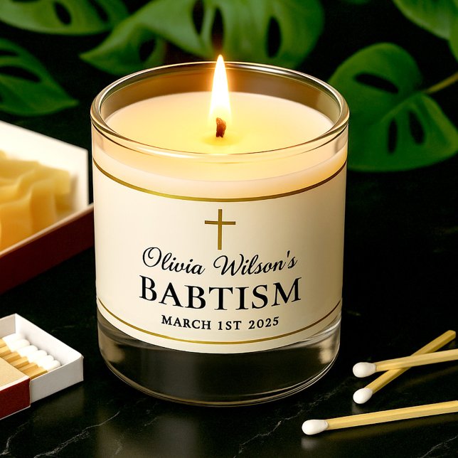  Baptism Gold Cross Name & Date Custom Soy Scented Candle (Baptism Gold Cross Name & Date Custom Soy Scented Candle, Baptism Favors)