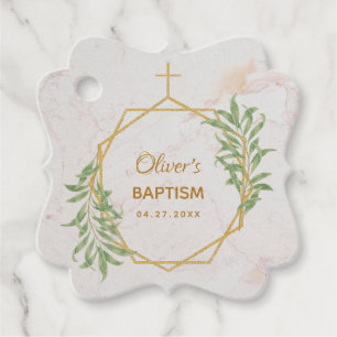 Baptism Gold Greenery Botanical Geometric Marble Favor Tags