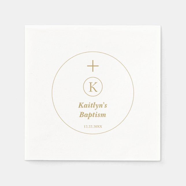Baptism Gold White Monogram Initials Elegant Cool Napkins (Front)