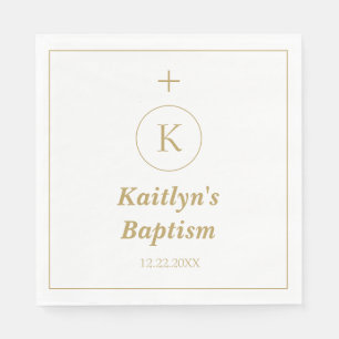 Baptism Gold White Monogram Initials Elegant Cute Napkins