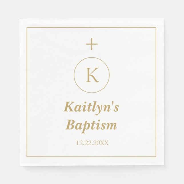 Baptism Gold White Monogram Initials Elegant Cute Napkins (Front)