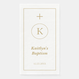Baptism Gold White Monogram Initials Elegant Cute Paper Guest Towels